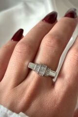 Premium Seri Punch Model Zirkon Taşlı Tasarım Ayarlanabilir Kadın Çelik Yüzük