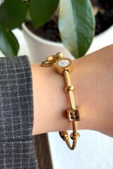 Özel Seri Romen Charmlı Kalp Ve Kelebek Detaylı Mıknatıslı Kadın Çelik Bileklik Kelepçe