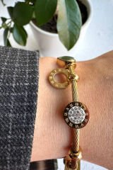 Özel Seri Romen Charmlı Kalp Ve Kelebek Detaylı Mıknatıslı Kadın Çelik Bileklik Kelepçe