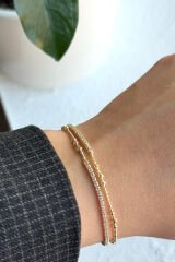 Yarım Tur Top Zincirli Yarım Tur Zirkon Taşlı Su Yolu Tasarım Çift Görünüm Kadın Çelik Bileklik