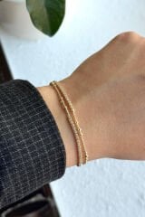 Yarım Tur Top Zincirli Yarım Tur Zirkon Taşlı Su Yolu Tasarım Çift Görünüm Kadın Çelik Bileklik