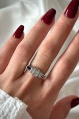 Premium Seri Punch Model Zirkon Taşlı Tasarım Ayarlanabilir Kadın Çelik Yüzük