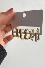 6'lı Yıldız&Kalp&Oval Halka Tasarım Gold Kadın Çelik Küpe