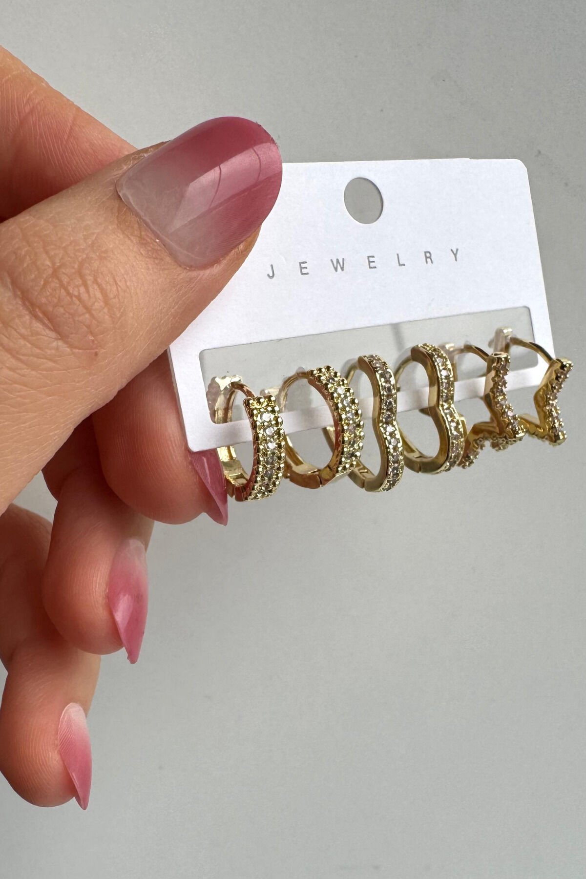 6'lı Yıldız&Kalp&Oval Halka Tasarım Gold Kadın Çelik Küpe