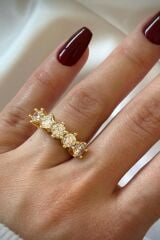 Özel Seri Büyük Taşlı Klasik 5 Taş Tasarım Ayarlanabilir Kadın Çelik Yüzük