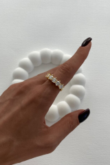 Özel Seri Büyük Taşlı Klasik 5 Taş Tasarım Ayarlanabilir Kadın Çelik Yüzük