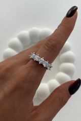 Özel Seri Büyük Taşlı Klasik 5 Taş Tasarım Ayarlanabilir Kadın Çelik Yüzük