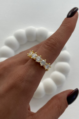 Özel Seri Büyük Taşlı Klasik 5 Taş Tasarım Ayarlanabilir Kadın Çelik Yüzük