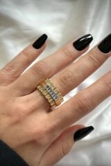 VIP %100 İthal Stripe Tasarım Ayarlanabilir Kadın Çelik Yüzük