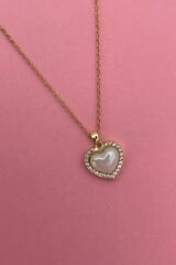 Premium Seri Kalp Model Çevresi Zirkon Taş Detay Kadın Çelik Kolye 316 L Paslanmaz Kararmaz