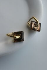 Özel Seri Parlak Kare Taşlı Minimalist Halka Model Kadın Çelik Küpe