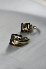 Özel Seri Parlak Kare Taşlı Minimalist Halka Model Kadın Çelik Küpe