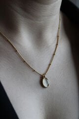 Exclusive Seri Oval Taşlı Bocuk Detay Zincirli Kadın Çelik Kolye 316 L Paslanmaz Kararmaz