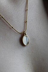 Exclusive Seri Oval Taşlı Bocuk Detay Zincirli Kadın Çelik Kolye 316 L Paslanmaz Kararmaz