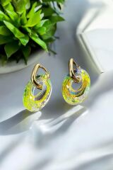 Özel Seri Parlak Neon Zirkon Taşlı Elips Halka Model Kadın Çelik Küpe