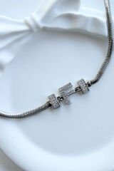 İthal Seri F Harfi Balık Sırtı Zincirli Kadın Çelik Bileklik Kararmaz Renk Atmaz