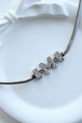 İthal Seri M Harfi Balık Sırtı Zincirli Kadın Çelik Bileklik Kararmaz Renk Atmaz