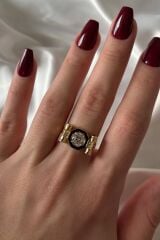 Premium Seri Sekizgen Zirkon Taşlı Pembe Zirkon Taş Detaylı Ayarlanabilir Kadın Çelik Yüzük