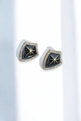 Özel Seri Mineli Kalkan Figürlü Kutup Yıldızı Model Tasarım Kadın Çelik Küpe