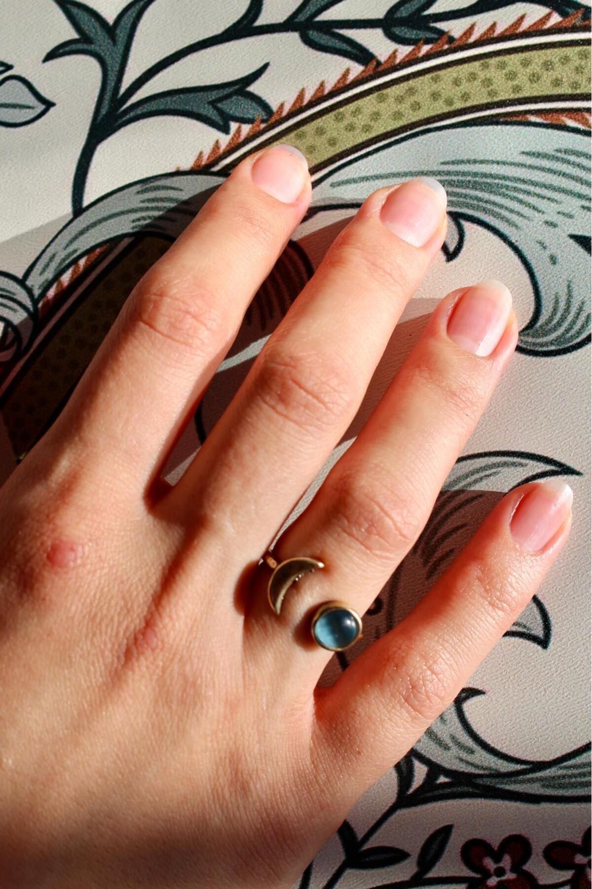 Yeni Sezon Bronz Paslanmaz Kararmaz  Yuvarlak Doğal Taş Hilal Model Ayarlanabilir Yüzük