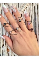 Exclusive Seri Ayarlanabilir Paslanmaz Kararmaz Boncuk Detay Bronz Zirkon Damla Taş Şık Kadın Yüzük