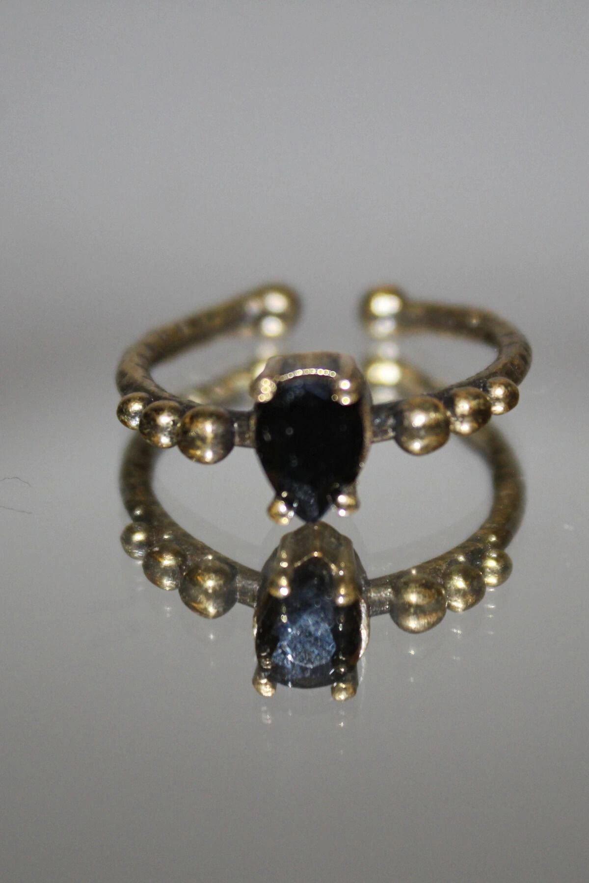 Exclusive Seri Ayarlanabilir Paslanmaz Kararmaz Boncuk Detay Bronz Zirkon Damla Taş Şık Kadın Yüzük