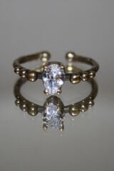 Exclusive Seri Ayarlanabilir Paslanmaz Kararmaz Boncuk Detay Bronz Zirkon Damla Taş Şık Kadın Yüzük