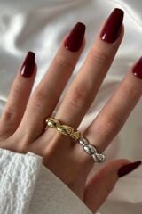 Yeni Seri Cilalı Asimetrik Bombeli Günlük Ayarlanabilir Kadın Çelik Yüzük