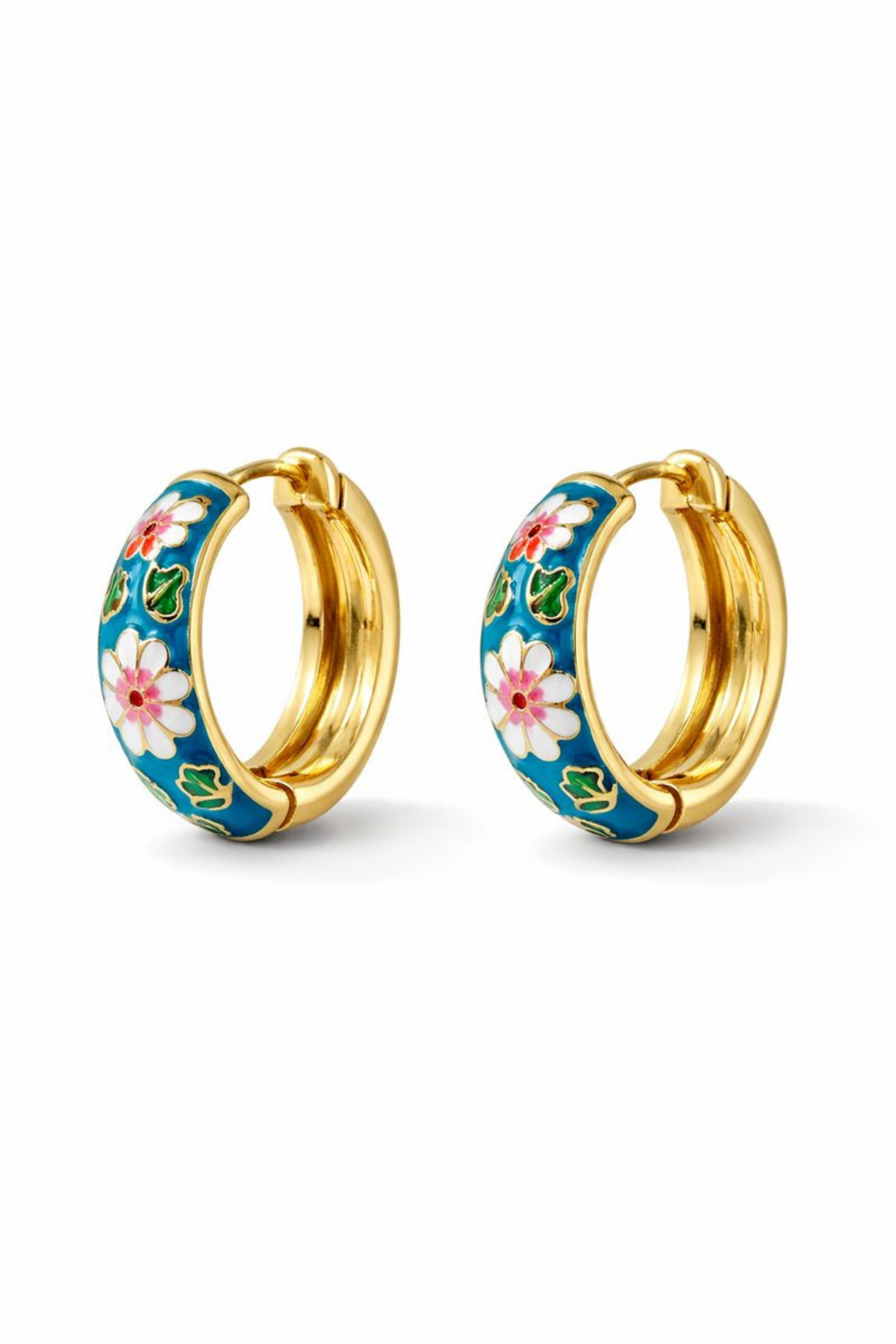 Mineli Renkli Çiçek Halka Tasarım Kararmaz Renk Atmaz Kadın Çelik Küpe