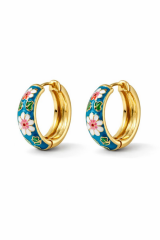 Mineli Renkli Çiçek Halka Tasarım Kararmaz Renk Atmaz Kadın Çelik Küpe