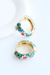 Mineli Renkli Çiçek Halka Tasarım Kararmaz Renk Atmaz Kadın Çelik Küpe