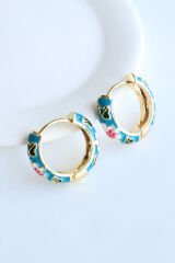 Mineli Renkli Çiçek Halka Tasarım Kararmaz Renk Atmaz Kadın Çelik Küpe