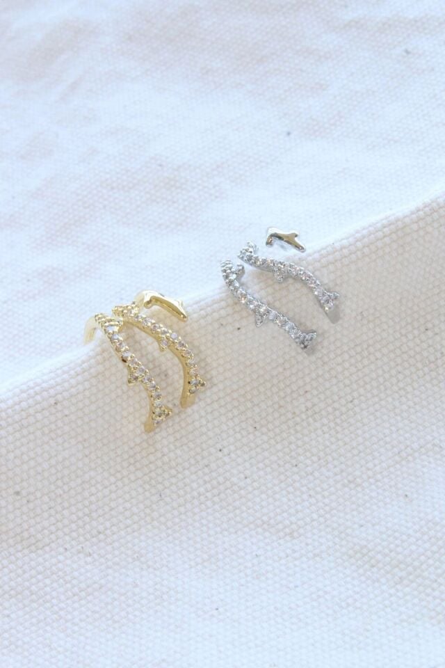 Çoklu Görünüm Zirkon Taşlı Sarmaşık Model Earcuff Kıkırdak Küpe Gümüş