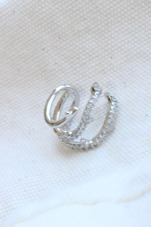 Çoklu Görünüm Zirkon Taşlı Sarmaşık Model Earcuff Kıkırdak Küpe Gümüş