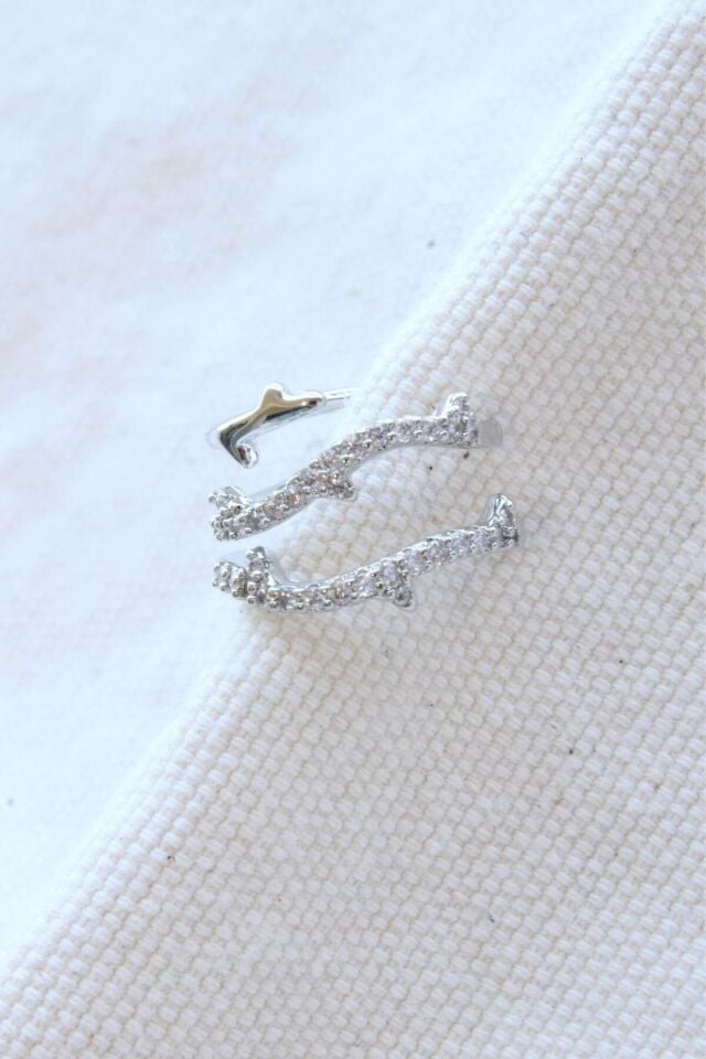 Çoklu Görünüm Zirkon Taşlı Sarmaşık Model Earcuff Kıkırdak Küpe Gümüş