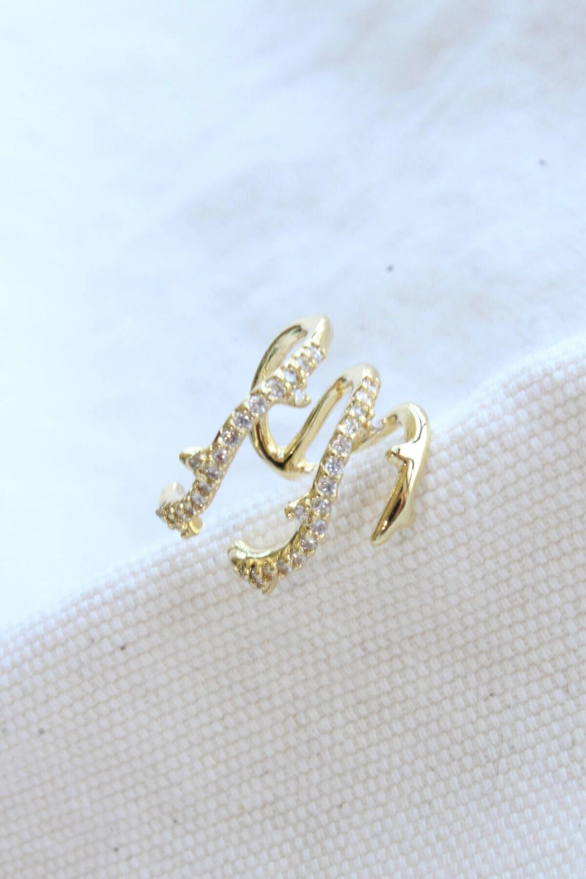 Çoklu Görünüm Zirkon Taşlı Sarmaşık Model Earcuff Kıkırdak Küpe Gold