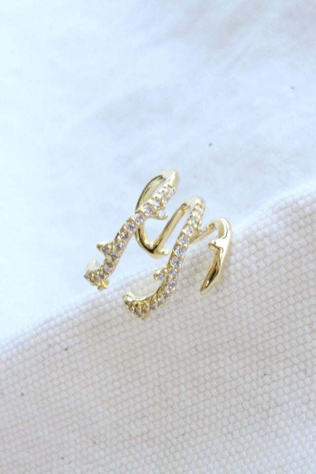 Çoklu Görünüm Zirkon Taşlı Sarmaşık Model Earcuff Kıkırdak Küpe Gold