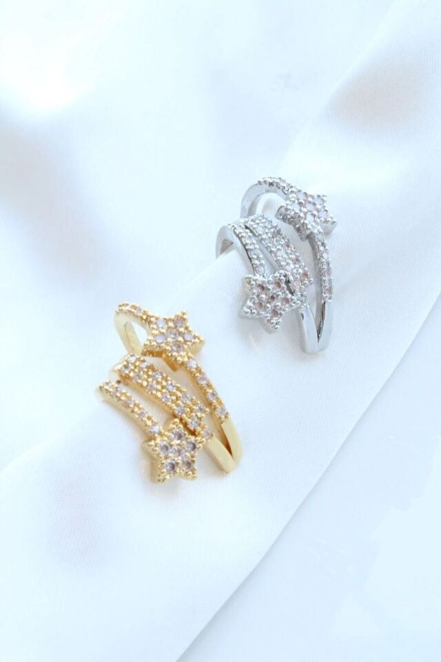 Çoklu Görünüm Zirkon Taşlı Yıldız Model Earcuff Kıkırdak Küpe Gümüş