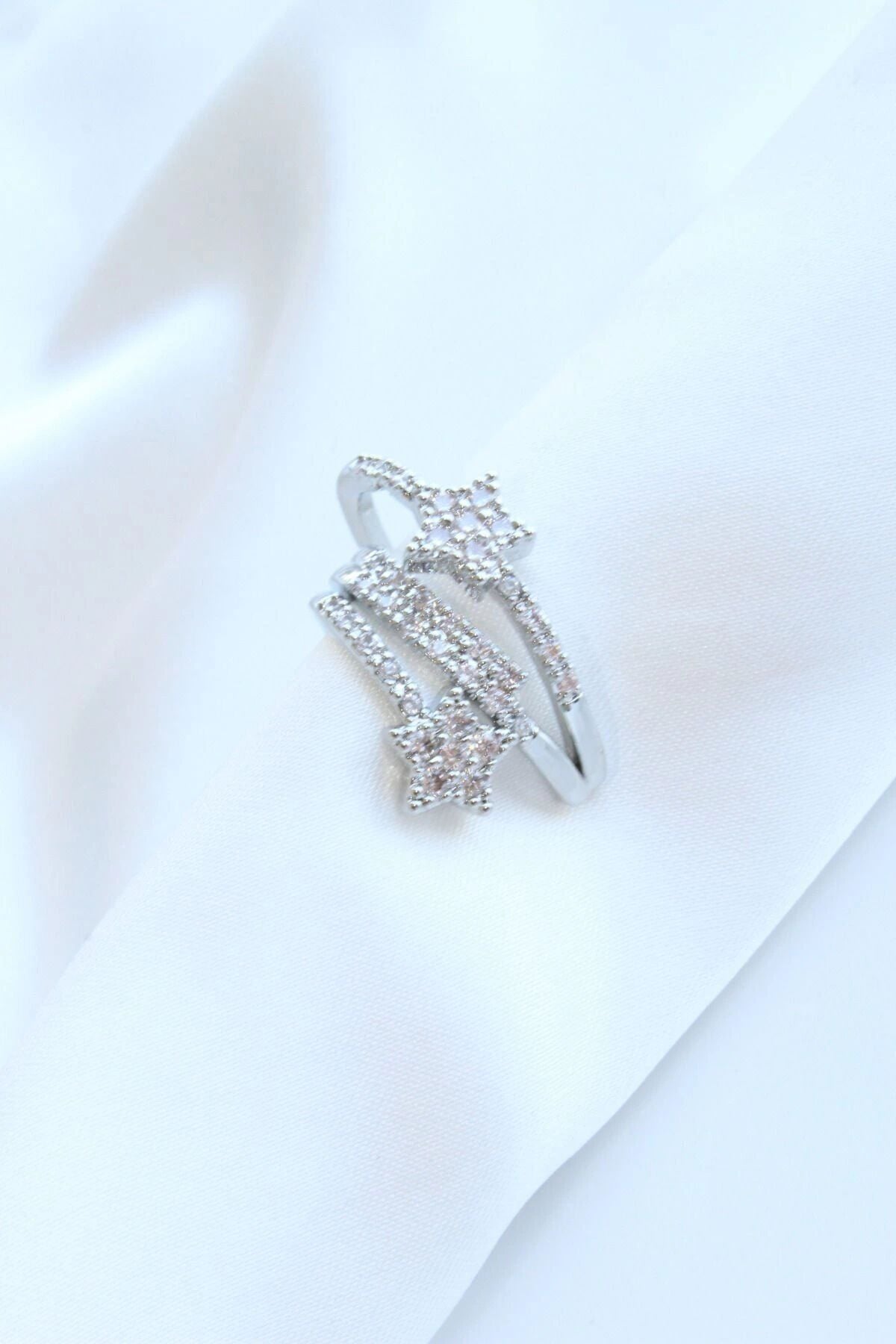 Çoklu Görünüm Zirkon Taşlı Yıldız Model Earcuff Kıkırdak Küpe Gümüş
