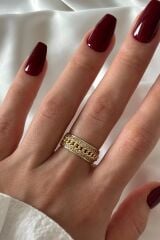 Premium Seri Gurmet Zincirli Model Tasarım Ayarlanabilir Kadın Çelik Yüzük