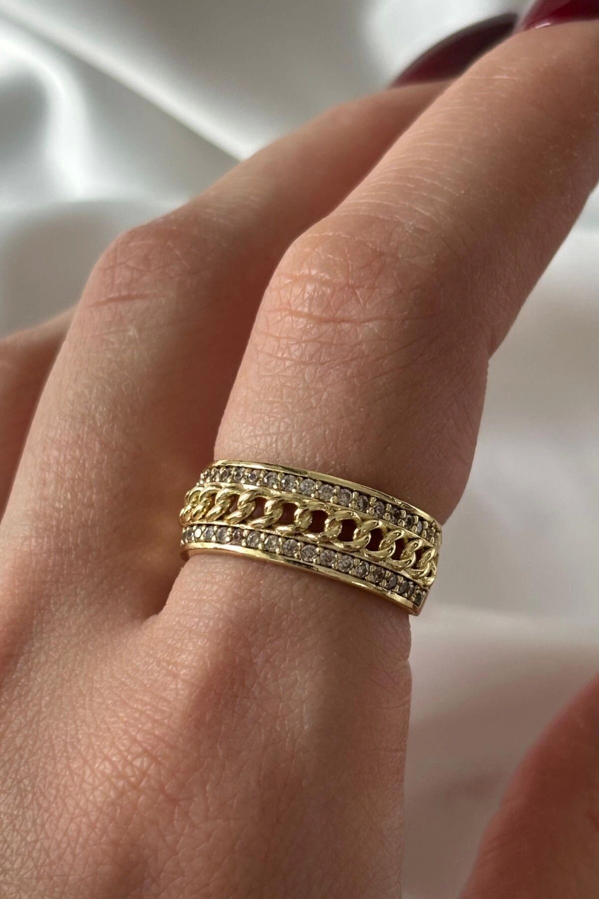 Premium Seri Gurmet Zincirli Model Tasarım Ayarlanabilir Kadın Çelik Yüzük