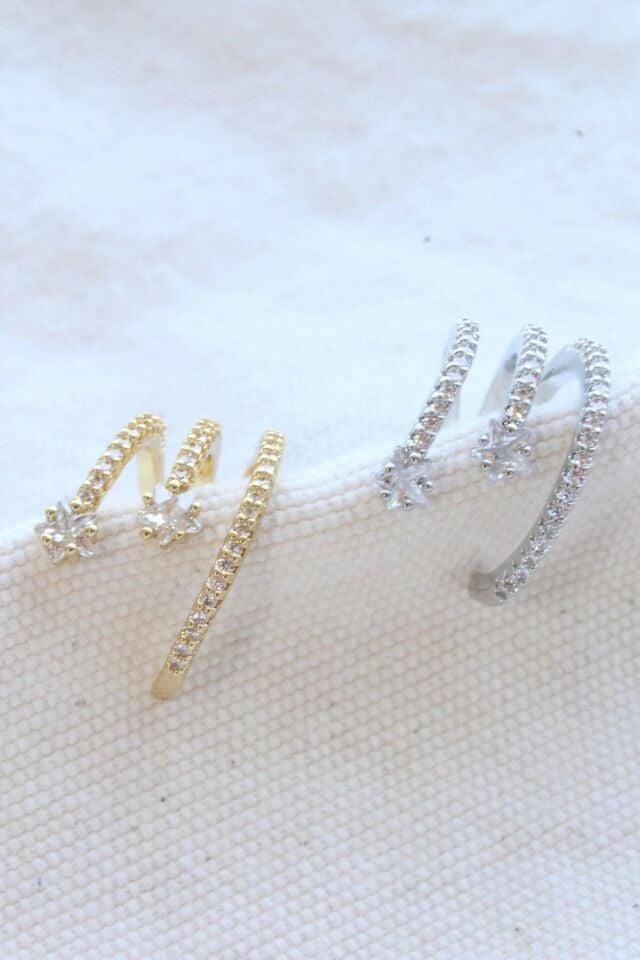 Çoklu Görünüm Zirkon Taşlı Model Earcuff Kıkırdak Küpe Gümüş
