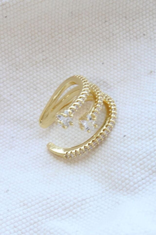 Çoklu Görünüm Zirkon Taşlı Model Earcuff Kıkırdak Küpe Gold