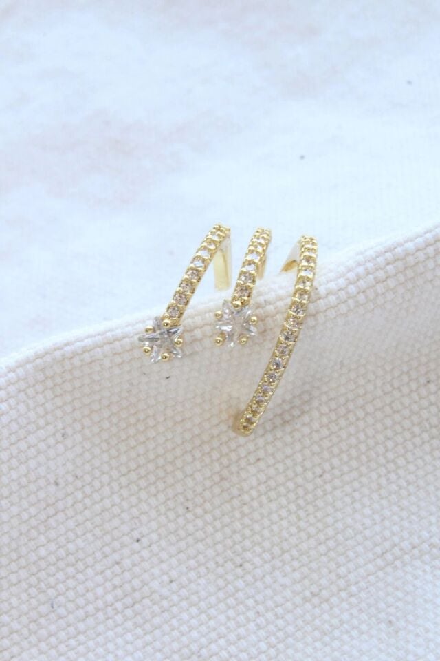 Çoklu Görünüm Zirkon Taşlı Model Earcuff Kıkırdak Küpe Gold