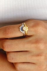 Yeni Sezon 2'li Kombinlenebilir Zirkon Taşlı Güneş Ay Ayarlanabilir Kadın Yüzük