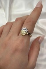 Yeni Sezon 2'li Kombinlenebilir Zirkon Taşlı Güneş Ay Ayarlanabilir Kadın Yüzük