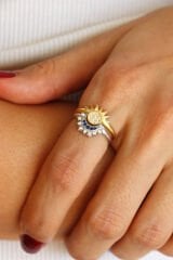 Yeni Sezon 2'li Kombinlenebilir Zirkon Taşlı Güneş Ay Ayarlanabilir Kadın Yüzük