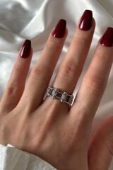 Premium Seri Ünlü Model Zincir Halkası Tasarım Ayarlanabilir Kadın Çelik Yüzük