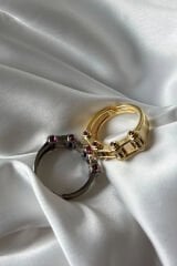 Premium Seri Ünlü Model Zincir Halkası Tasarım Ayarlanabilir Kadın Çelik Yüzük