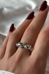 Yeni Seri Cilalı Asimetrik Bombeli Günlük Ayarlanabilir Kadın Çelik Yüzük